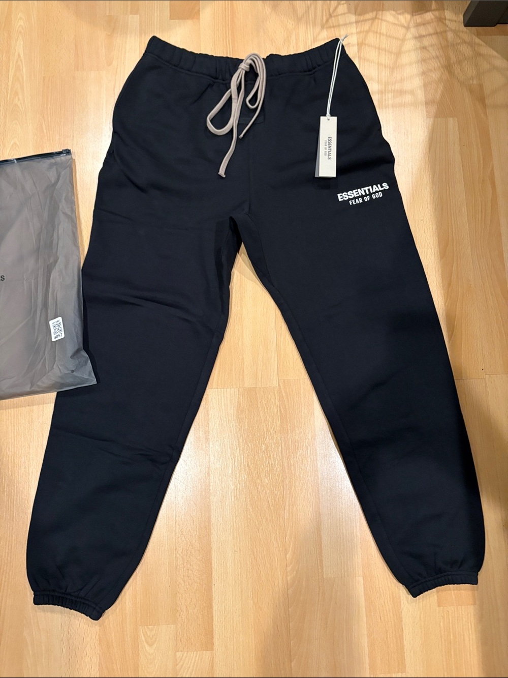 Essentials Black Sweatpants with White Logo